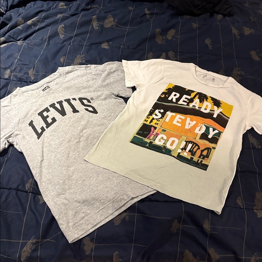 Levi's & Zara Kids Gray & White Graphic Tees - size XL Youth